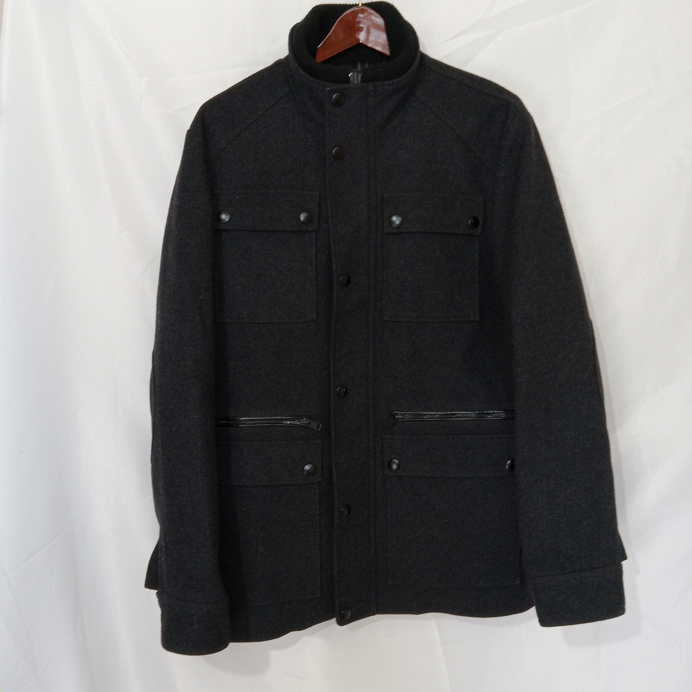 Express Jacket Mens Large Wool Blend Utility Pockets Full Zip Snap Front - Picture 2 of 14